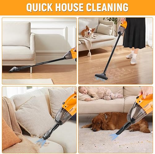 Miniatura 7 de Hoteche Aspiradora con cable, potencia de succión de 15 KPa, capacidad de suciedad de 0.8 L, escoba eléctrica de alta eficiencia para limpieza del