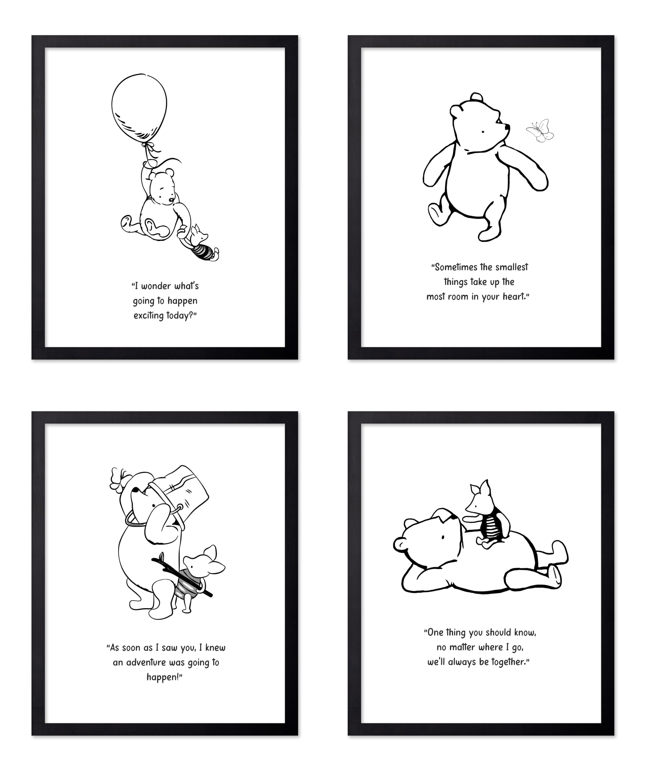 Poster Master 4-Piece We'll Always Be Together Print - Winnie Pooh & Friends Poster - Motivational Art - Aesthetic Nursery Wall Design - Playroom or Pooh Kids Room Decor - 8x10 UNFRAMED Wall Art