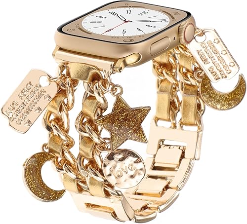 Miniatura 2 de Elegante pulsera de metal compatible con Apple Watch Band de 1.496 pulgadas, 1.575 pulgadas, 1.614 pulgadas, pulsera de cadena cubana con colgantes