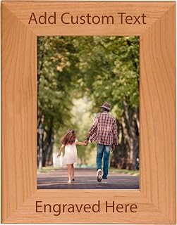 CustomGiftsNow Personalized Alder Wood 4x6 Vertical Photo Frame - Custom Text Laser Engraved, Hanging or Tabletop, Ideal Dad Gift