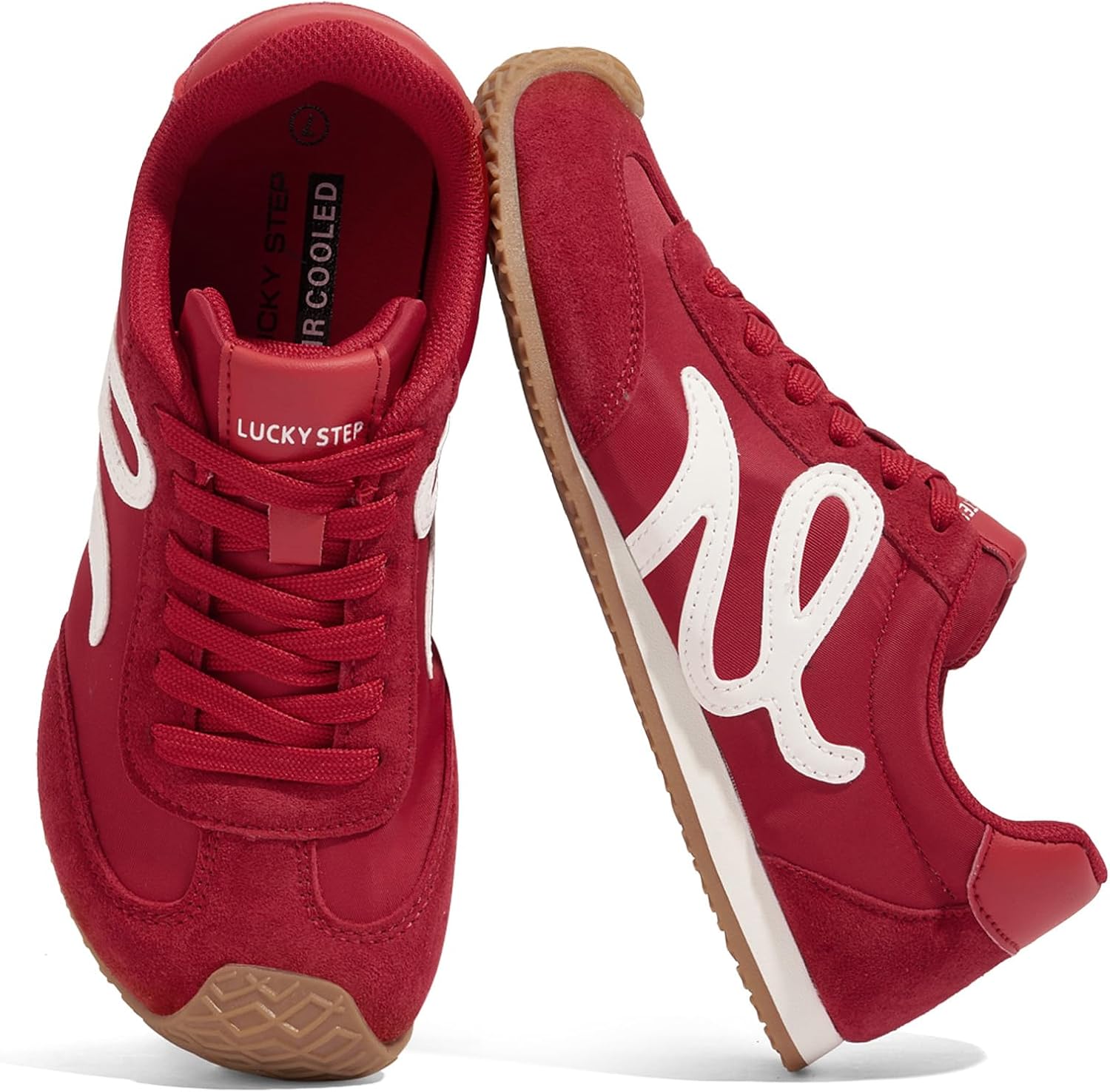 LUCKY STEP Women's Retro Tennis Fashion Sneakers Classic Casual Thin Sole Cute Comfortable Genuine Leather Trainer Ligheweight Trendy Walking Shoes