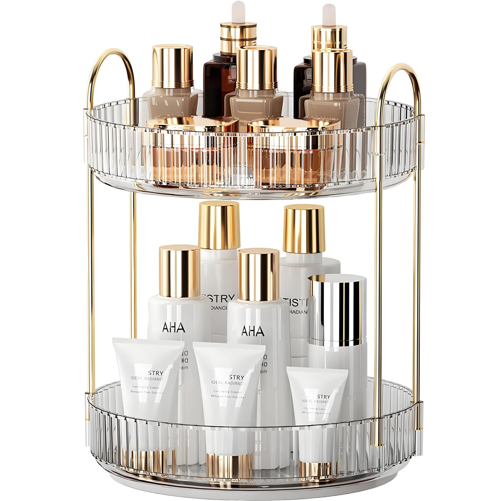 Make Up Kosmtik Organizer, 360° Drehbar Schminktisch Organizer, Multifunktion Schmink Aufbewahrungssystem Skincare für Dresser Schlafzimmer Badezimmer, 2 Schichten, Transparent