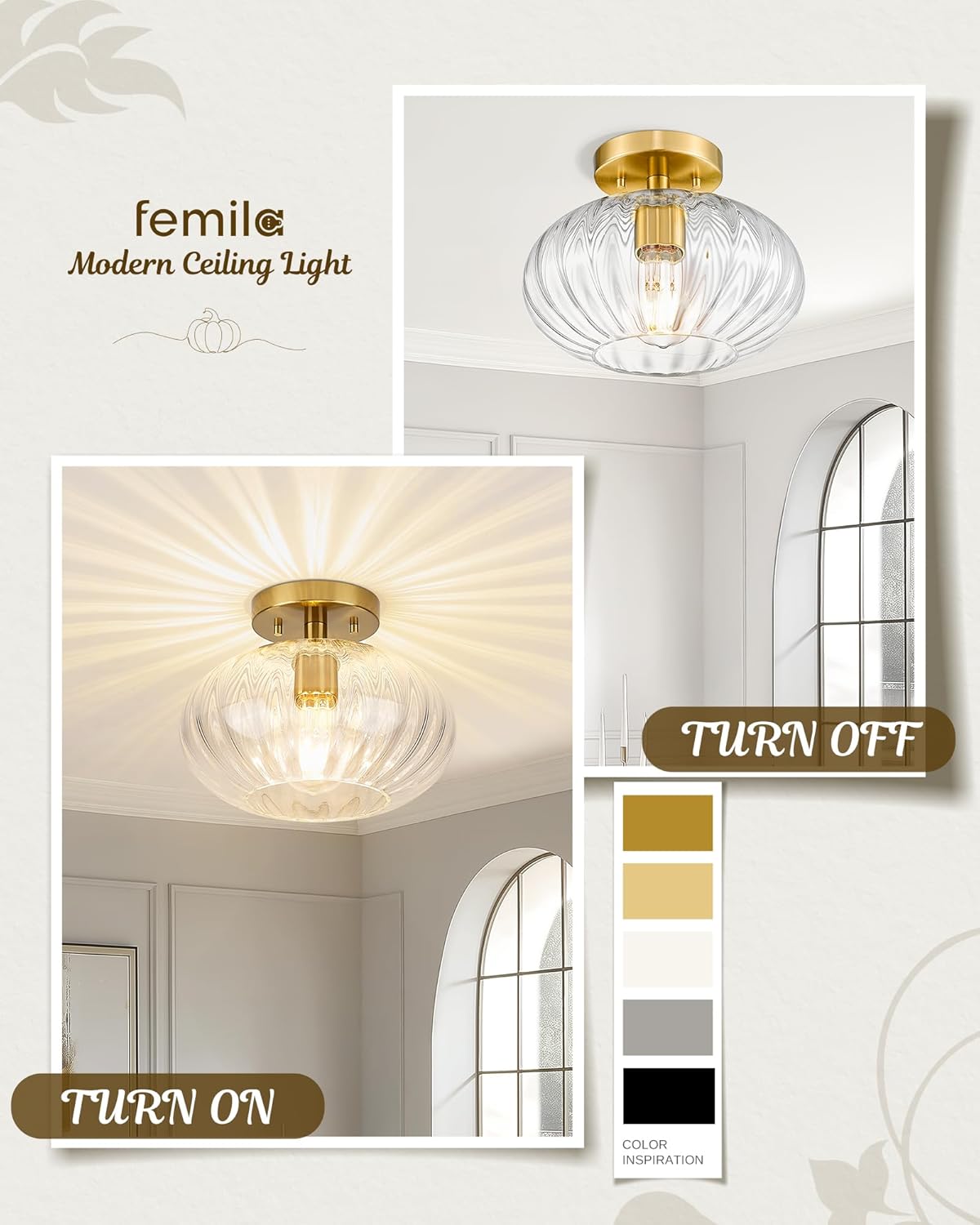 FEMILA 10.3" Gold Ceiling Light Fixture, Semi Flush Mount Ceiling Lights for for Kitchen, E26 Base, 4FYD85F BG