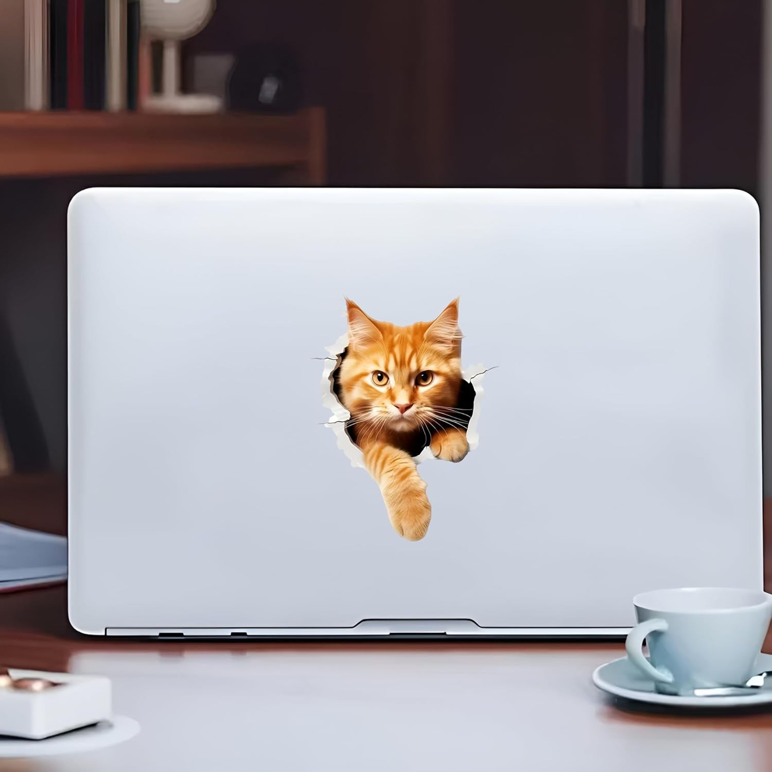 3D Cat Peeking Car Stickers, 5.5-Inch Self-Adhesive Vinyl 2-Pack, Cute Orange Ginger Cat Car Decals and Bumper Stickers for Vehicles, Laptop, Motorcycle, Refrigerator, Glossy Durable Finish - Image 7
