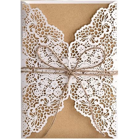 Napravi Rs Fomtor Lot De 50 Invitations Blanches Decoupees Au Laser Avec Feuilles Interieures Et Enveloppes Pour Mariage Fete Prenatale Fete Danniversaire Decorations De Mariage Loisirs Creatifs
