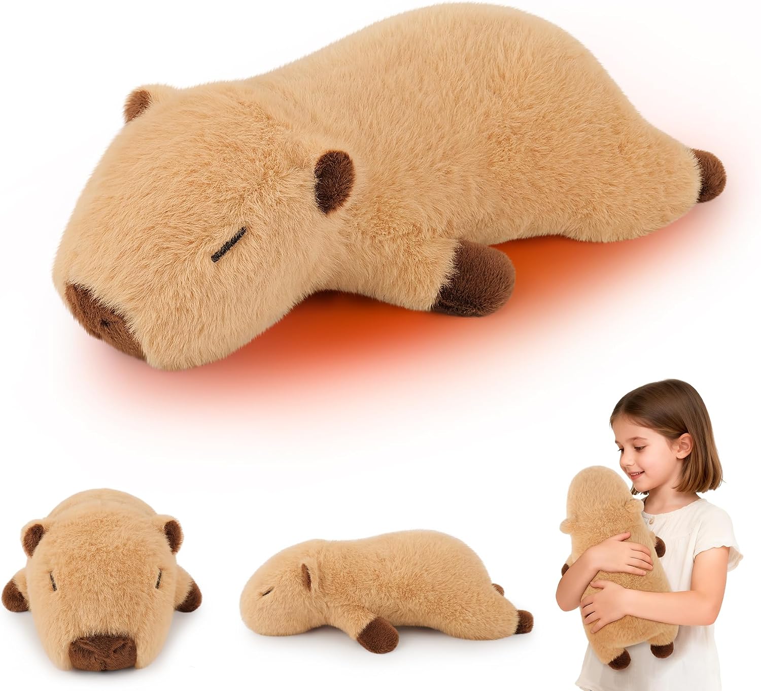 Weighted 1.8lb Capybara Microwavable Heating Pad-Heatable & Coolable Stuffed Animals,14‘’ Weighted Capybara Heating Pads for Cramps &Period Pain Relief for Women, Bedtime Plush Gift for Women Kids