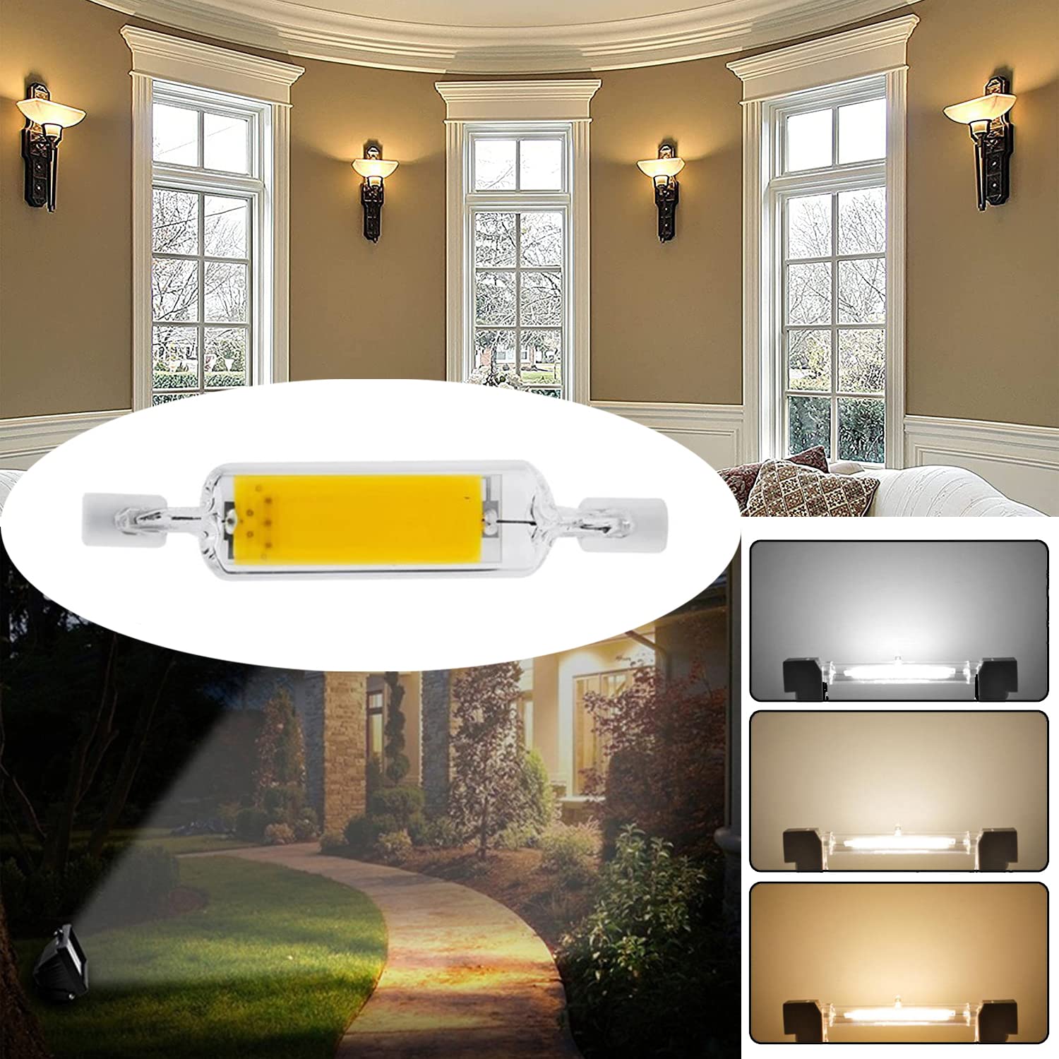 Żarówka Led R7S 78 Mm 100 W Odpowiednik, 10 W Dwustronna Podstawa J78 Reflektory R7S, 1000 Lm Ściemnialna 360 ° Kąt Wiązki Ressed Cob Żarówki，Natural White 4000k