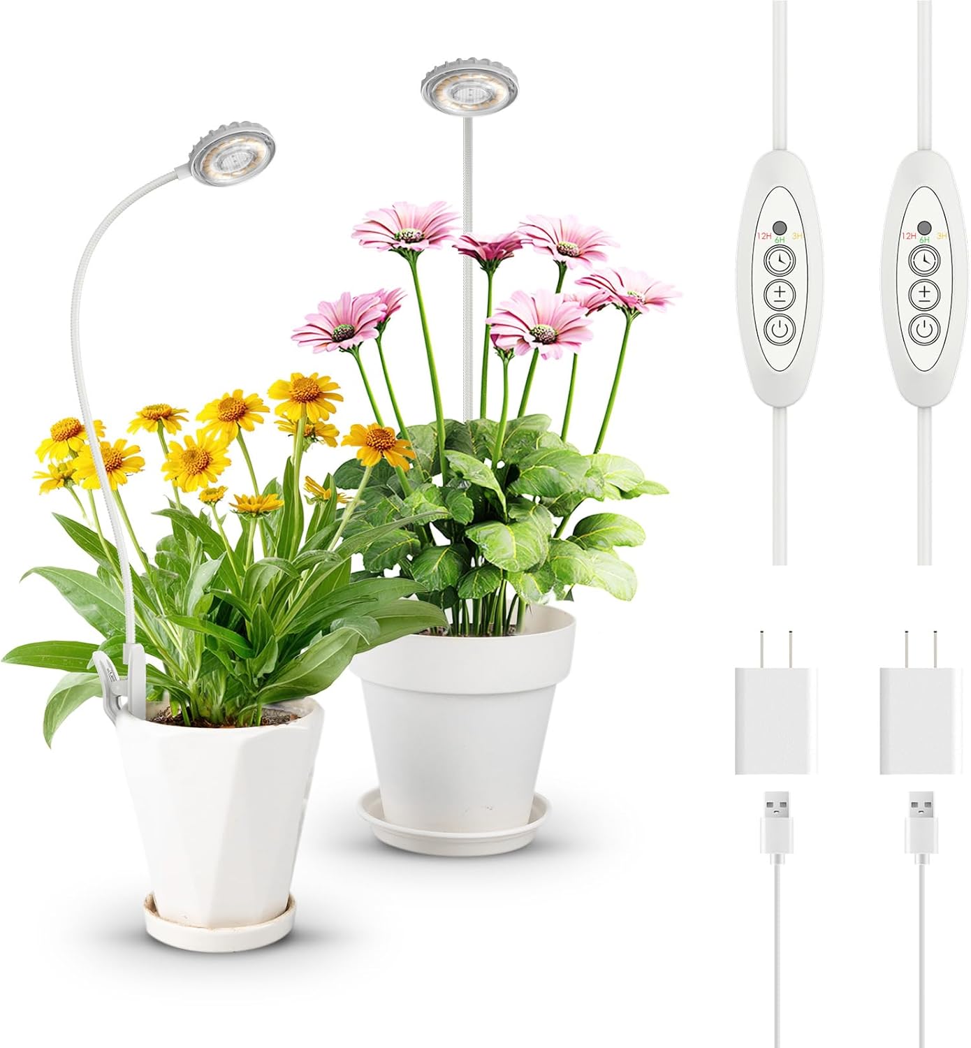 SANSI Upgraded Clip on Grow Lights, Full Spectrum Pot Clip LED Plant Light for Indoor Growing with Auto On/Off Timer 3/6/12H, 4 Dimmable Brightness, Ideal for Small Indoor Plants, 5W 3 Pack