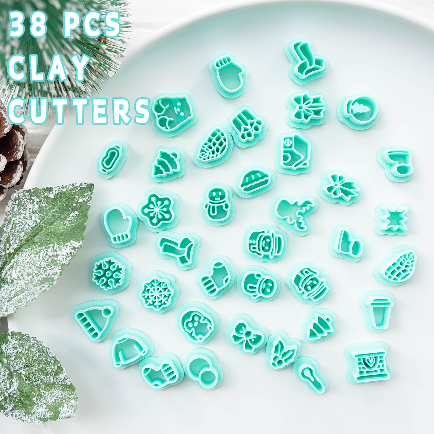 TAINSKY Winter Polymer Clay Cutters, 38 Shapes Christmas Studs Clay Earrings Cutters, Christmas Tree Clay Cutters for Polymer Clay Jewelry, Snowman Clay Cutters (Studs Clay Cutters)
