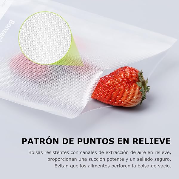 Bonsenkitchen Bolsas de vacío para alimentos 15x25 cm 100 Bolsas para Máquina de Vacío - Bolsas de vacío gofradas para almacenar y cocinar alimentos y hervibles, VB3204 - 5