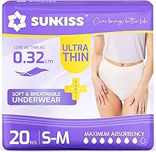SUNKISS Incontinence Pants Women, Ultra Thin & Fast-Absorbing, Postpartum Disposable Underwear,UK Size 6-16，Maternity Knickers, Small/Medium, White,20 Count