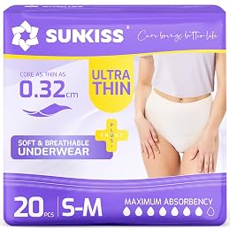 SUNKISS Ultra Thin Incontinence Underwear for Women, High Absorbency & Super Soft Postpartum Diapers, Disposable Adult Pull Ups, Unscented, Small/Medium, 20 Count