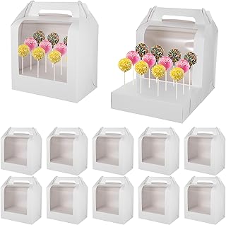 12 Pack Cake Pop Boxes, 18 Holes Cakes Pop Holder White Cake Pops Packaging Boxes with Clear Window Gift Cakes Stand Portable Lollipop Display Carriers for Wedding Birthday Shower Party