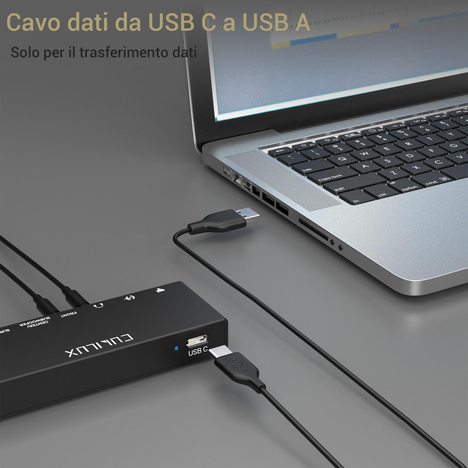 Cubilux Scheda Audio Surround 7.1 USB-A 48KHz 384KHz, Alimentazione in Lega di Alluminio per PC Laptop con Ingresso Mic Linea Stereo e Supporto ASIO Core Audio