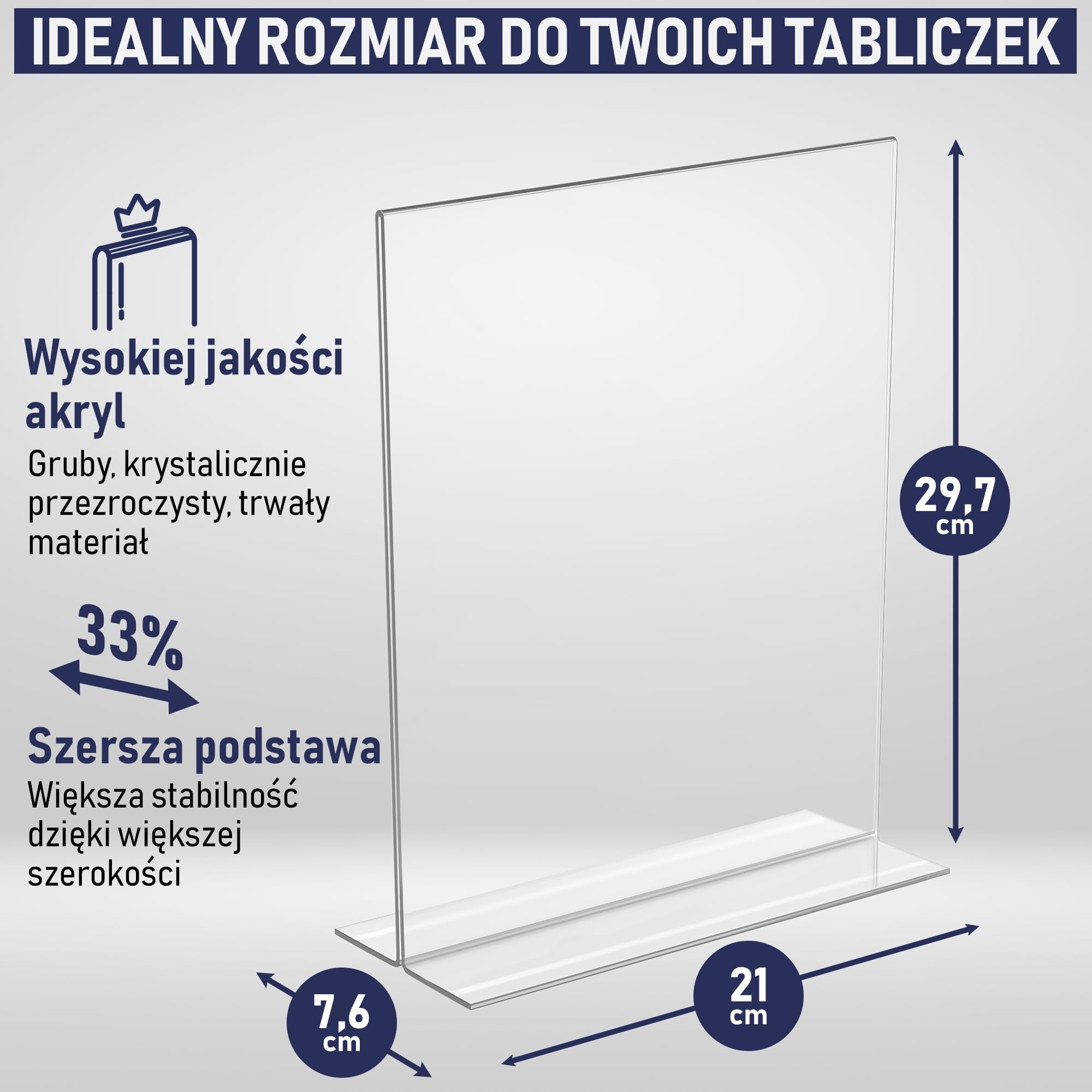 Uchwyt na Plakaty A4 z Akrylu – Stojak Stołowy w Kształcie Litery T, Dwustronny, Ładowany od Dołu, w Orientacji Pionowej. Idealny do Restauracji, Promocji, Zdjęć i Sal Lekcyjnych (A4 – Zestaw 3 Szt.)