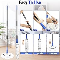 Vista 6 de Trapeador giratorio para limpieza de suelos, trapeador de microfibra con escurridor de mango largo, mopas húmedas de cuerda para vinilo de madera