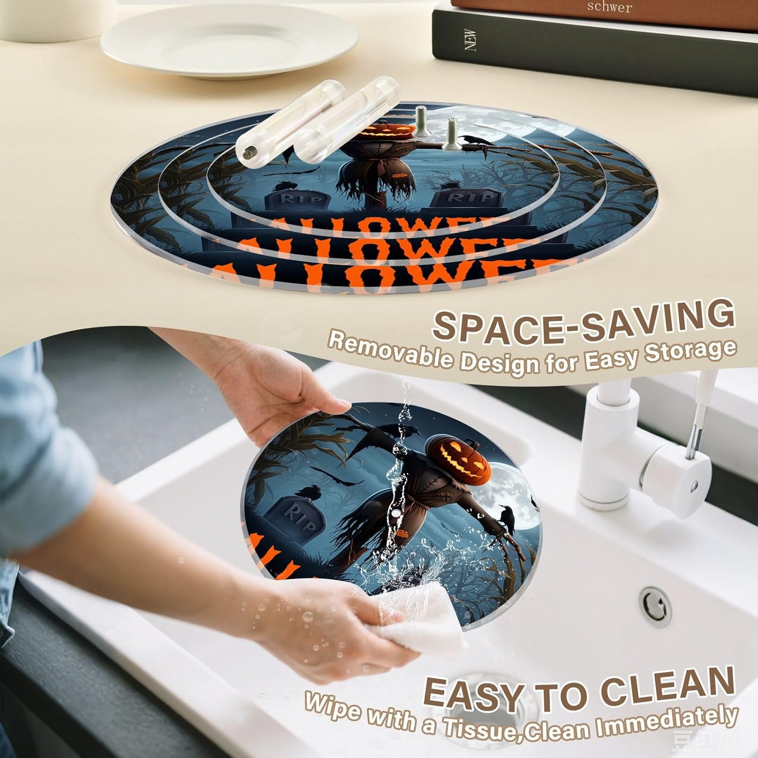 Pumpkin Moon Tombstone Crow Halloween 3 Tier Acrylic Cupcake Stand, Cupcake Stand for 34 Cupcakes for Weddings, Christmas,Holidays,Parties,Birthday,Printed Cupcake Tower 23300693