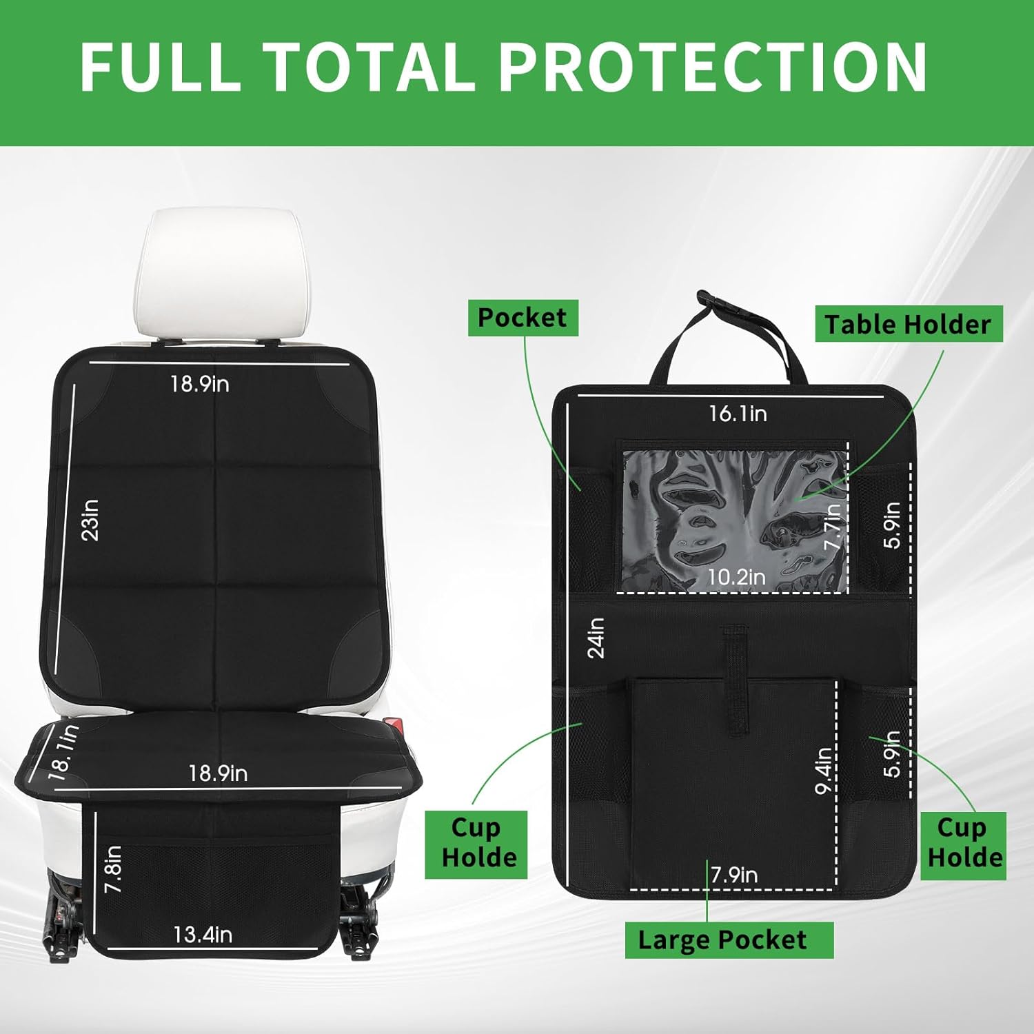 4 Pack Non-slip Car Seat Protector and Backseat Organizer Kick Mat with Tablet Holder, Large Waterproof Car Seat Protector with Storage Pockets for Leather and Fabric