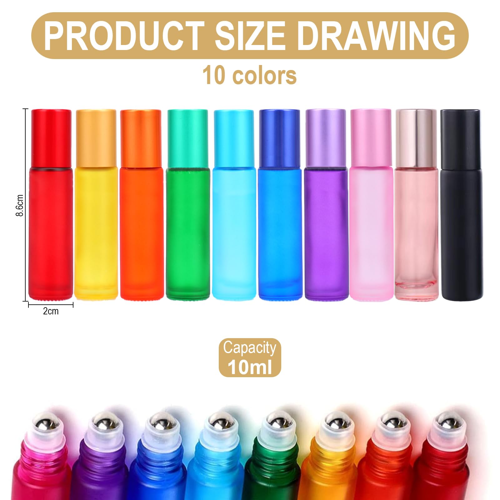 10 ML Flacon Roll-on Vide, 10 flacons Roll-on pour huiles – flacons en Verre Huiles essentielles, aromathérapie, parfums et cosmétiques, Modernes (10 Couleurs)