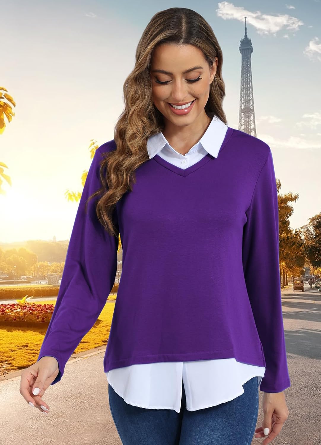 MISS FORTUNE Collared Sweater Women Ladies Womens Long Sleeve Sweaters Tops 2026 Fashion (Purple Small) - Image 4