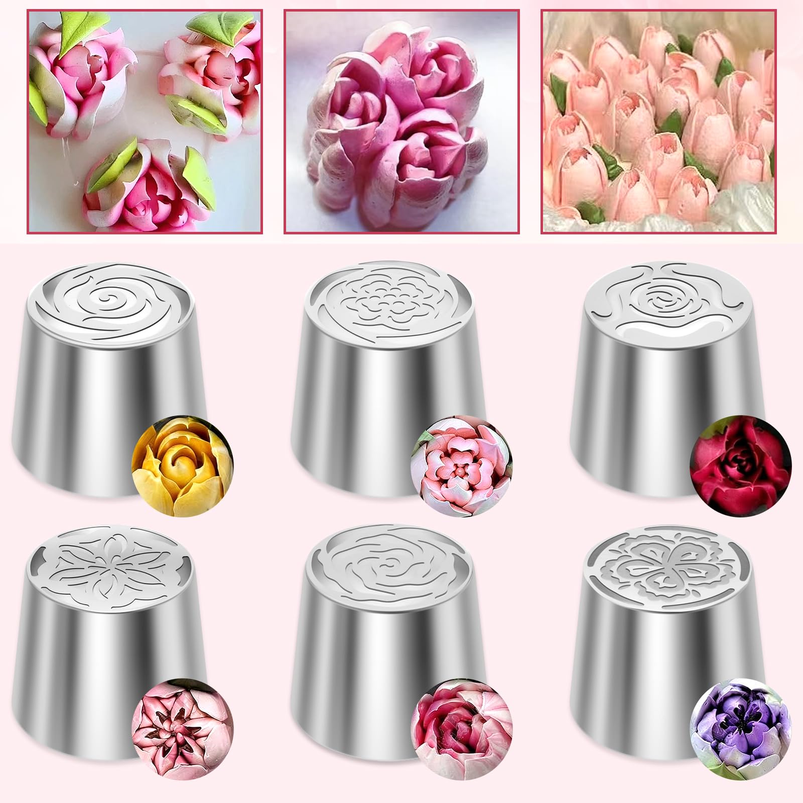 6 beccucci a forma di fiori grandi, in acciaio inox, riutilizzabili, set di beccucci russi per sac à poche per pasticceria, decorazione di cupcake, torte, macaron