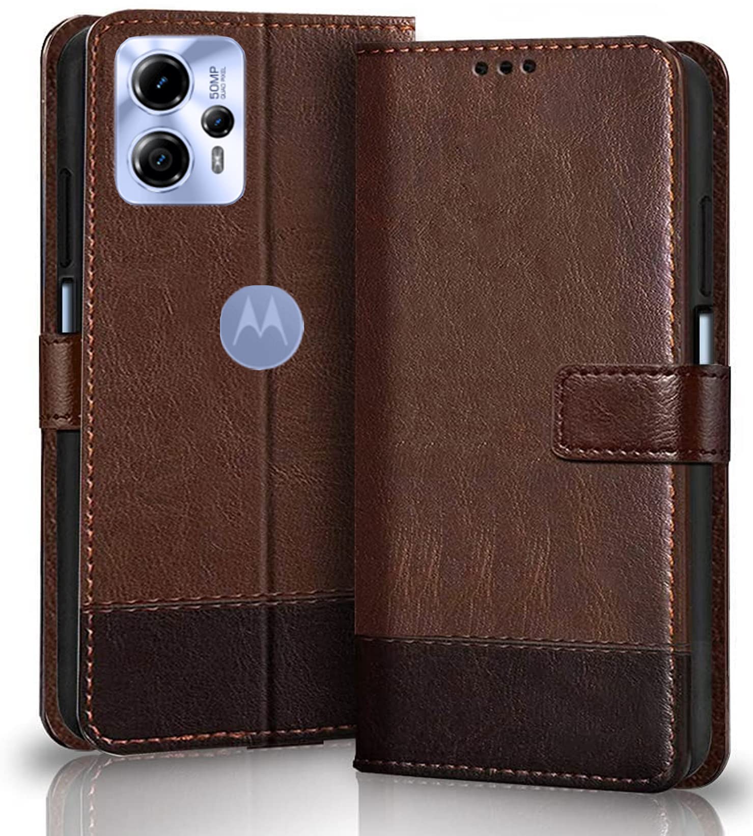 Maamba Dual Shade Leather Finish Flip Cover for Moto G13 |Inside Pockets & Inbuilt Stand | Magnet Closure - Brown with Coffee (B0CN4M3PHK) Amazon Price History, Amazon Price Tracker