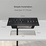 Desk Power Bar with USB Recessed Mounted Desktop Power Strip 2 Outlets 3 USB Ports (15W/3A) Flat Power Plug, Charge Station for Table Cabinet Sofa Counter. (Black)