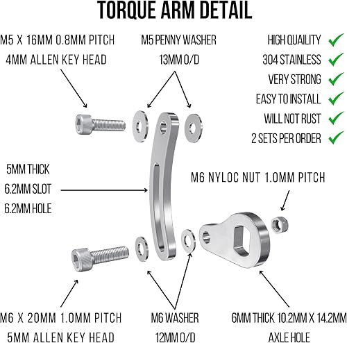 E Bike Torque Arm Set, Heavy Duty Universal, M14, Electric Bicycle E Bike Rear Axle, 6mm Thick, Made from Stainless Steel, Suit 1000W 2000W 3000W Motors. - 2