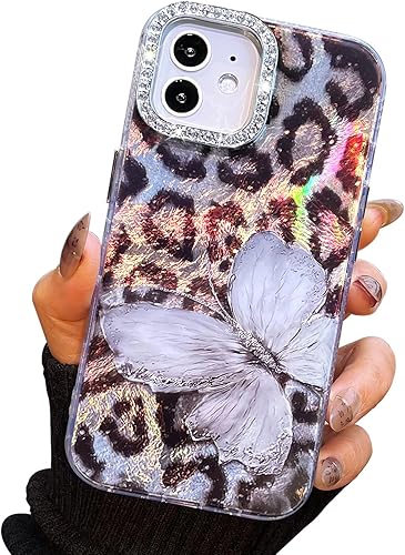 Miniatura 103 de I-MGAE-IN-AR - Funda diseñada para iPhone 12 y 12 Pro, diseño de mariposa plateada brillante, funda protectora de poliuretano termoplástico, suave,