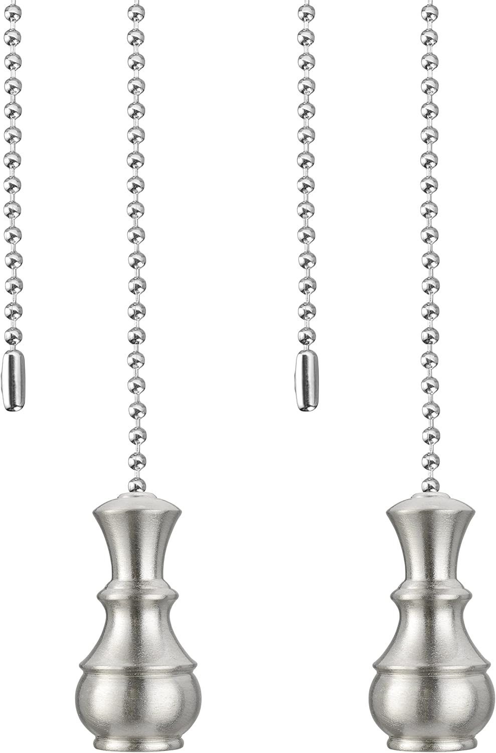 Aspen Creative 20515-22, 12" Ceiling Fan Beaded Solid Steel Decorative Pull Chain/Satin Nickel Finish, 2 Pack