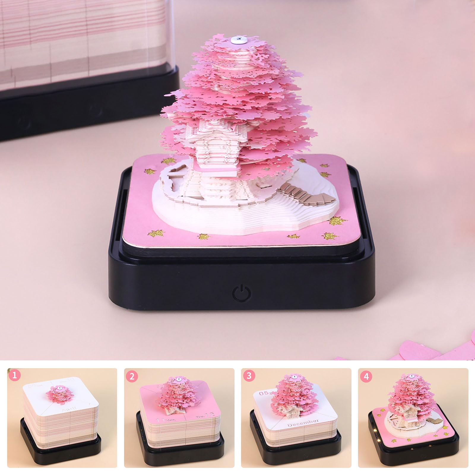 2025 Bureaukalender met LED-licht - Tijdstuk Kalender - 3D Kalender Papier Carving Art Memo Pad Kladblok Cadeau voor Kerstmis Housewarming Desktop Decoratie (met kalender & Licht 2025 Bureaukalender met LED-licht - Tijdstuk Kalender - 3D Kalender Papier Carving Art Memo Pad Kladblok Cadeau voor Kerstmis Housewarming Desktop Decoratie (met kalender & Licht
