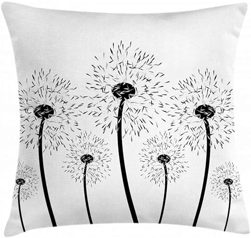Miniatura 2 de Lunarable Funda de cojín de diente de león, monocromática, ramo de flores de primavera, composición natural, funda de almohada decorativa cuadrada,