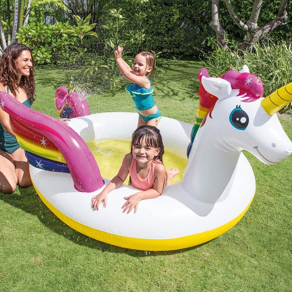 Intex Kinder Pool Planschbecken Einhorn 272x193x104cm mit Spritzdusche