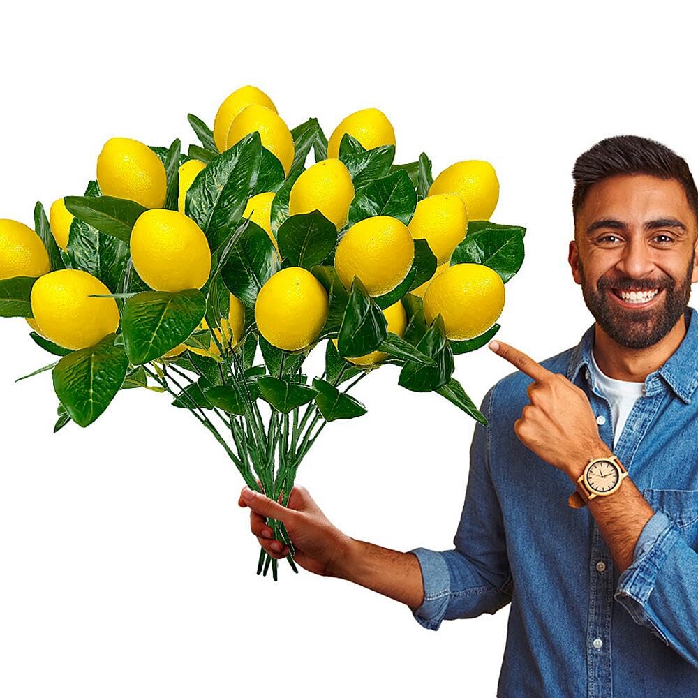 TONGMAN 3 Pcs Artificial Lemon Branches, Faux Greenery Stems Realistic Lemon Branch with Lifelike Leaves Fake Lemon Plant for Home, Dining Table, Kitchen Decor 13.4 Inch (Style A)
