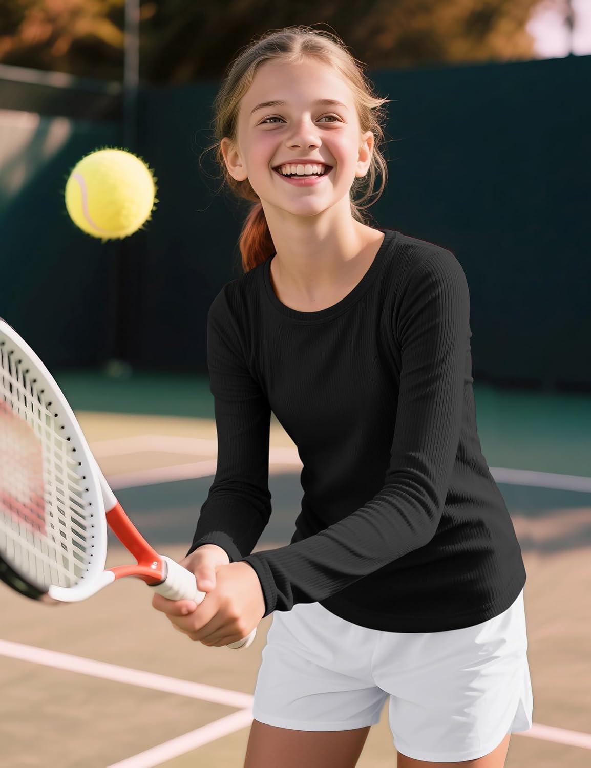 Auranso Girls Long Sleeve Athletic Shirts Quick Dry Lightweight Kids Curved Workout Tops Yoga Gym Tees Active Sport Clothes - Image 5