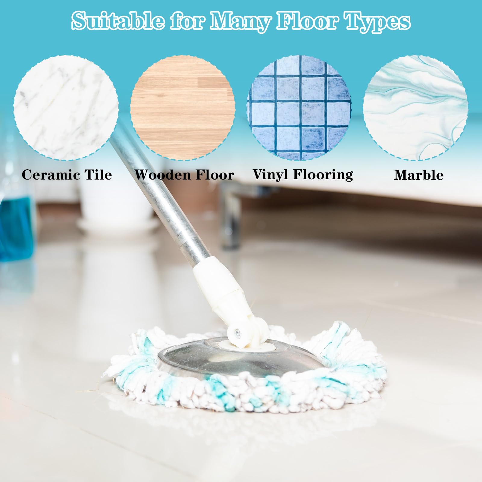 4 Piezas Cabezal de Mopa de Recambio Compatible con Leifheit Clean Twist Disc Mop Ergo Kit, Cabezas de Fregona de Repuesto para Leifheit Recambio para Mopa, Repuesto para Fregona Microfibra
