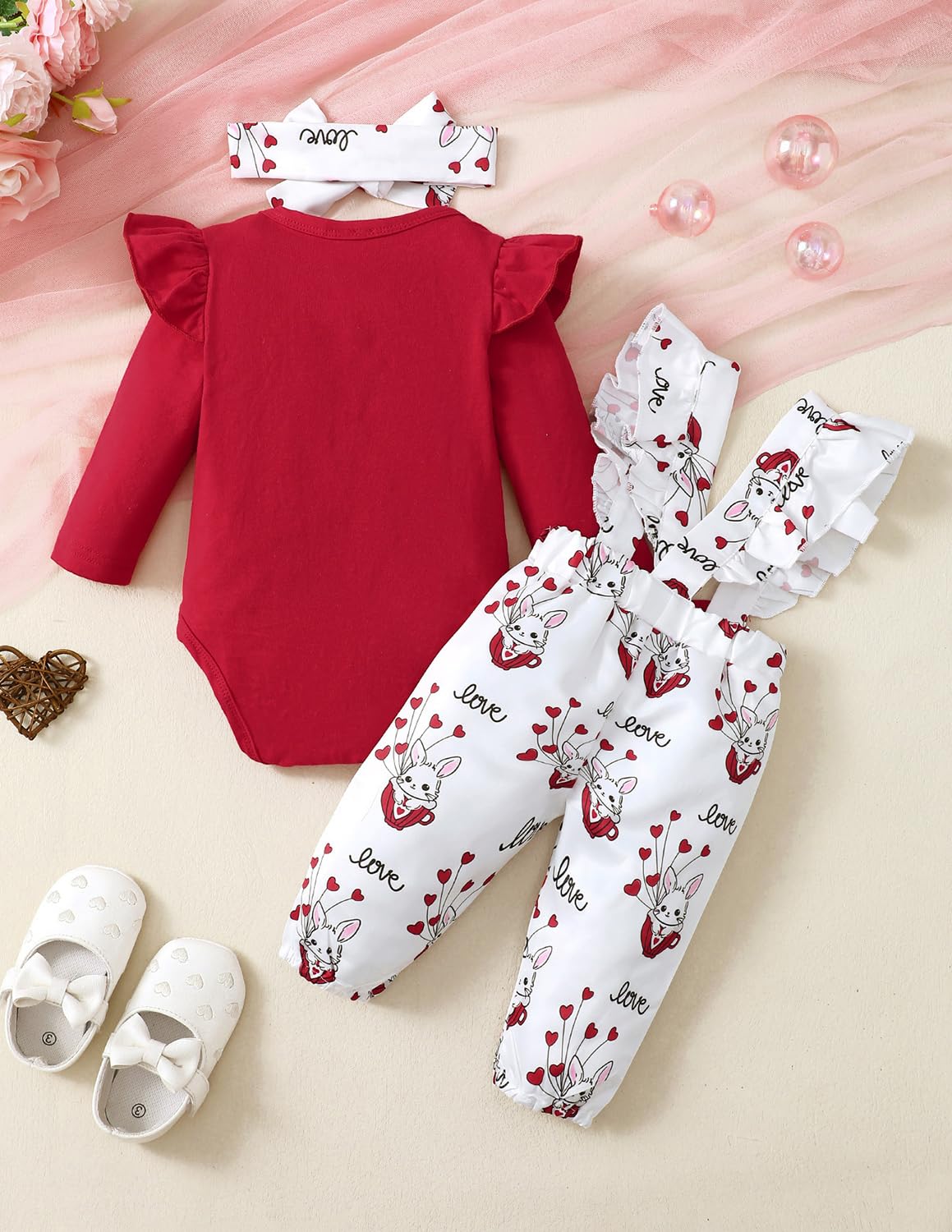 Neugeborenes Baby Mädchen Kleidung Langarm Rüschen Strampler Kaninchen Blumendruck Hose süße Stirnband