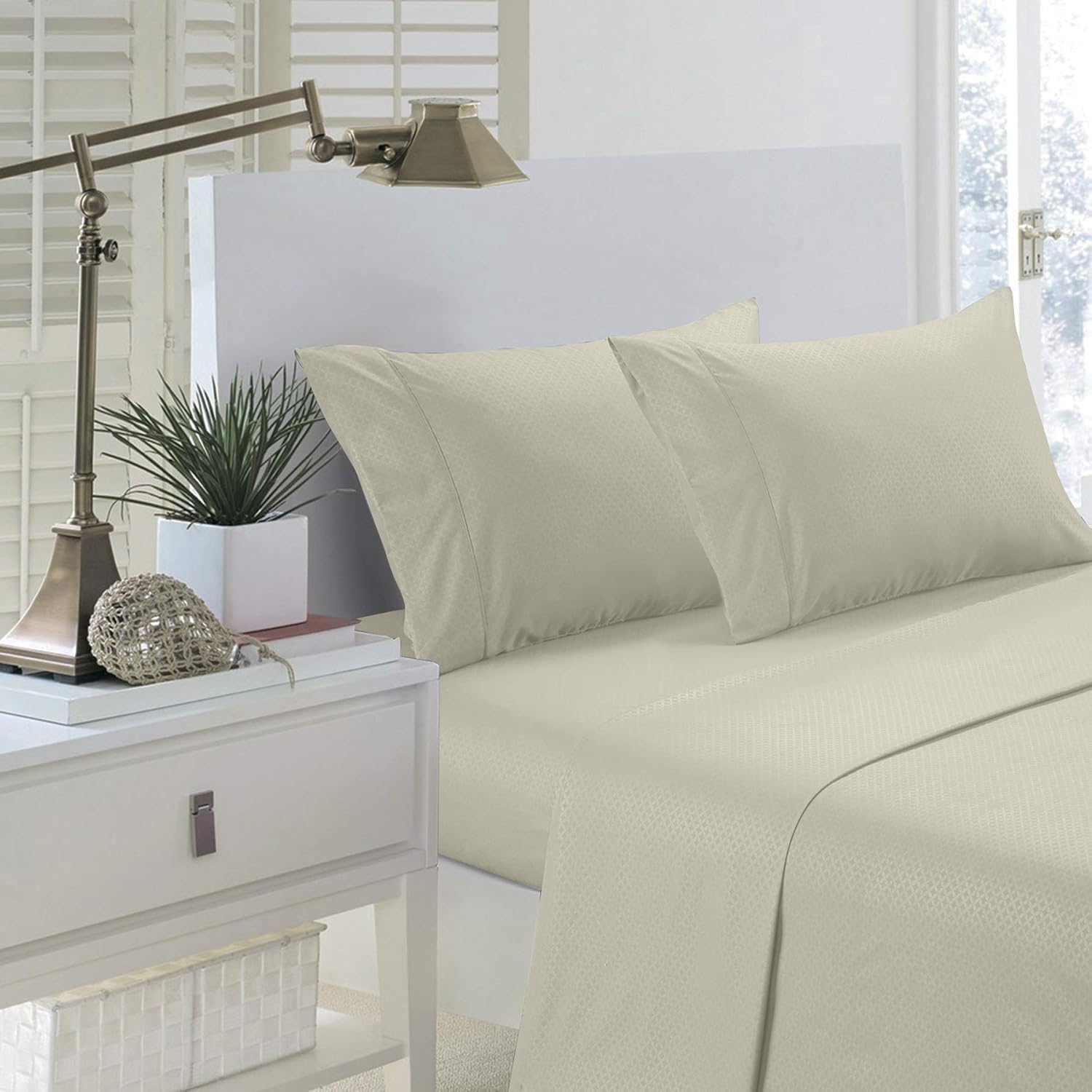 Pentagon Collection 1800 Series Wrinkle Resistant Embossed Sheet Set (Twin, Ivory)