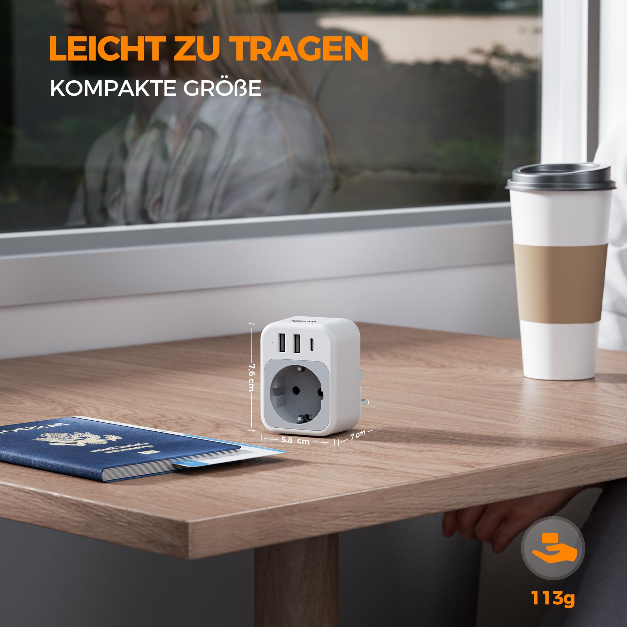 TESSAN Adapter Anglia Niemcy Wtyczka, 4 w 1 Adapter UK z USB C i 2 USB A, Przenośny adapter gniazdowy Anglia, Adapter podróżny UK 3250 W, Adapter podróżny typu G dla Wielkiej Brytanii, Irlandii