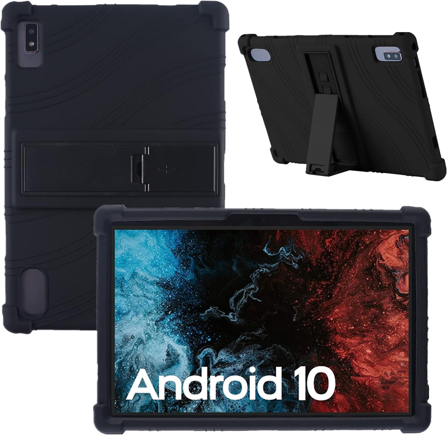 Case for Blackview Tab8/Tab8E/Tab 9/Tab 10 Tablet, Soft Silicone Stand Cover for Vastking KingPad K10/ K10 Pro/ Z10 10 inch/BYYBUO SmartPad T10 10.1 inch Tablet Case (Black)