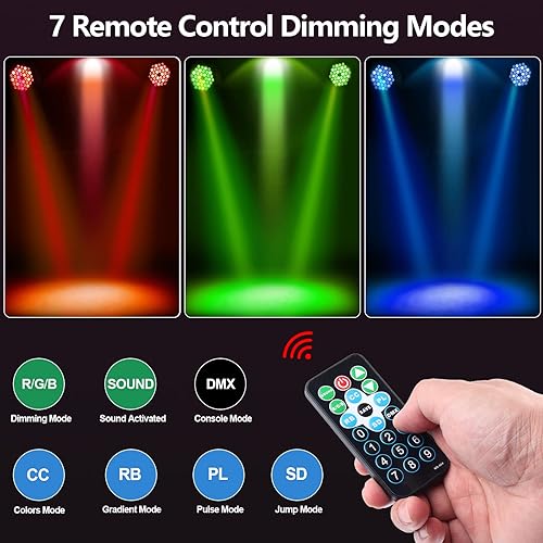 Miniatura 3 de 36 luces LED par, par RGB puede iluminar luces de escenario, 10 modos de luces de DJ, iluminación de escenario con control remoto activado por