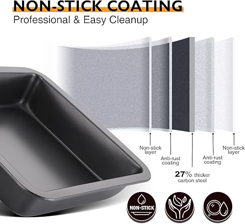 Miniatura 8 de HONGBAKE Sartén cuadrada para hornear, antiadherente, de 8 x 8 pulgadas, con agarres anchos, apto para lavavajillas, premium, gris oscuro
