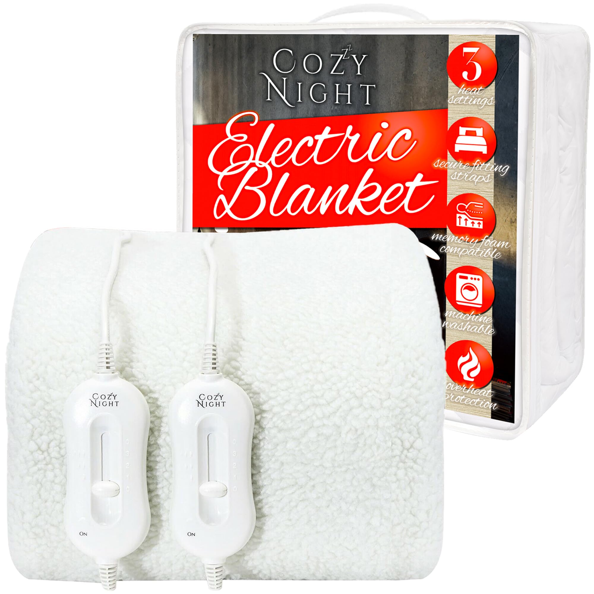 Cozy Night Electric Blanket Superking Size Mattress Cover, Dual Control with 3 Heat Settin...