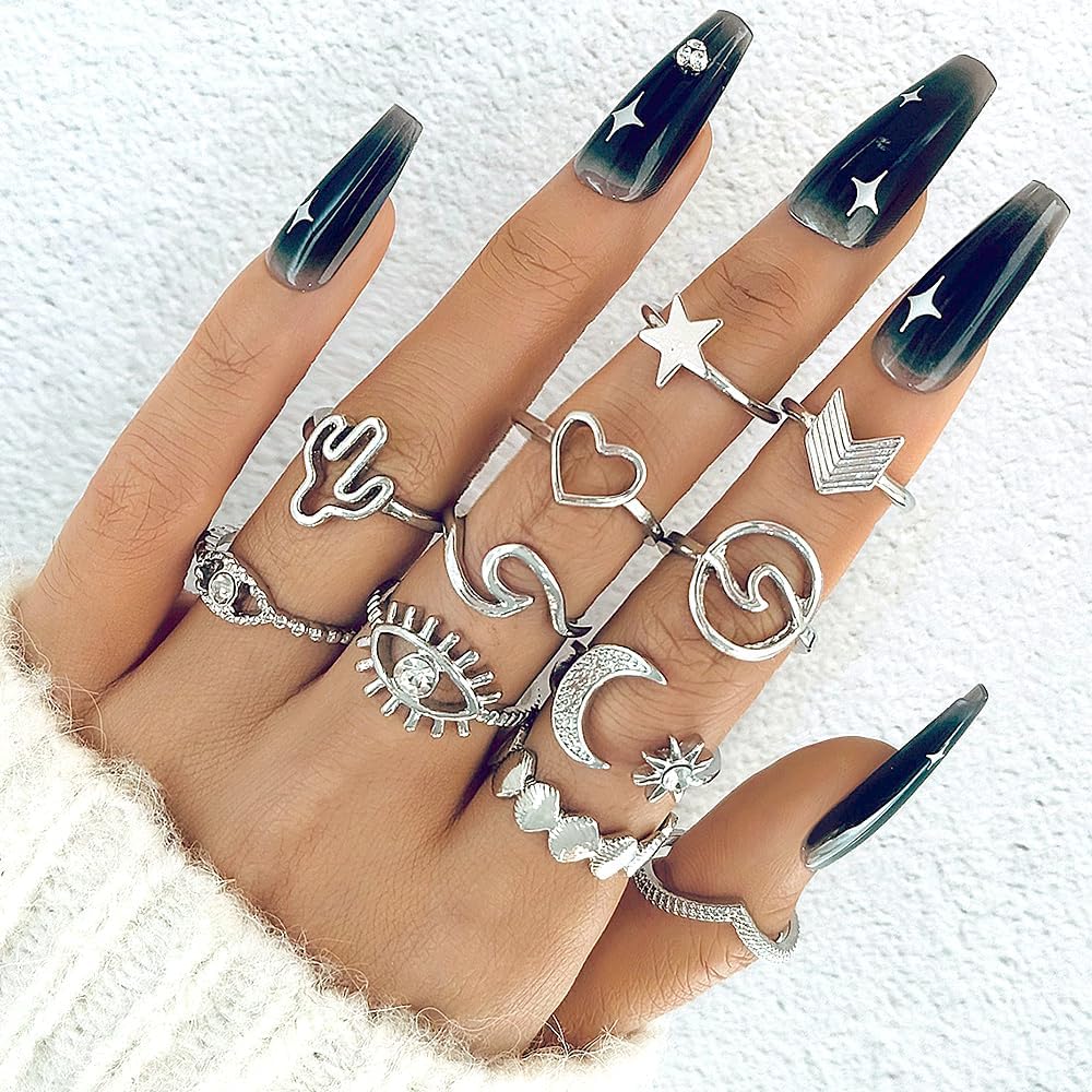 GIGB PBDK Silver Stacking Knuckle Ring Set Boho Butterfly Heart Joint Midi Ring Dainty Vintage Crystal Finger Ring Aesthetic Jewelry Accessories Gifts for Women - Image 2