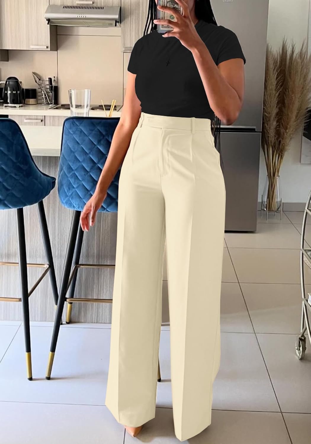 Famnbro Womens Dress Pants Slacks High Waisted Wide Leg Yoga Business Work Pants Trousers - Image 3