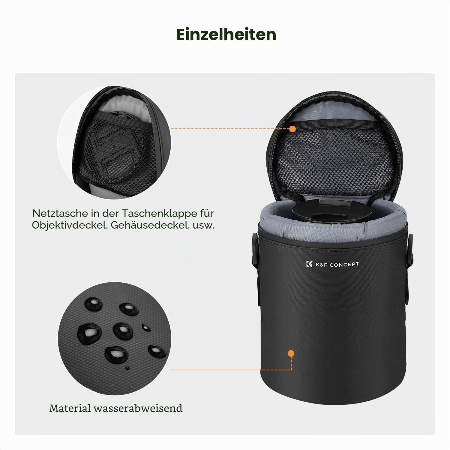 K&F Concept Objektivtasche, wasserdichte Reißverschluss Objektivbeutel, Stoßfeste Objektivköcher, Allround Objektiv Tasche Kamerabeutel für DSLR SLR-Objektiv Durchmesser und Höhe unter 8x14cm, M
