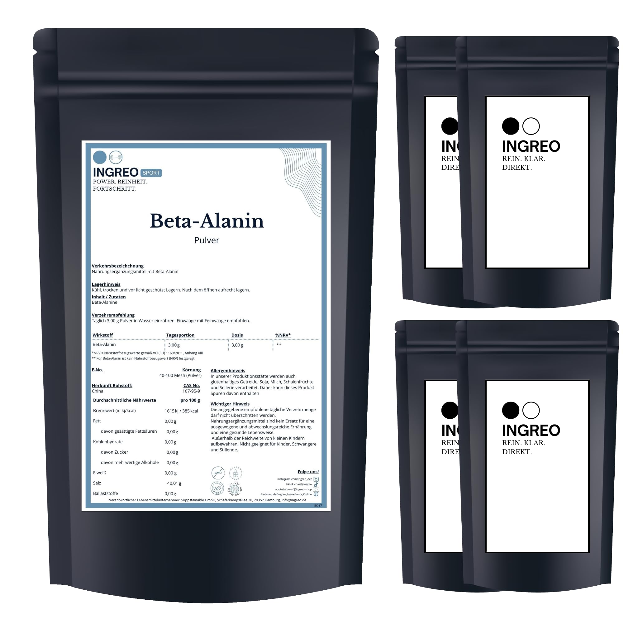 Beta-Alanin Pulver (40–100 Mesh) – 100% rein ohne Zusätze | Hochwertiges Aminosäure-Pulver für Training & Ausdauer | Made in Germany, abgefüllt in Hamburg (5kg (5x1kg))