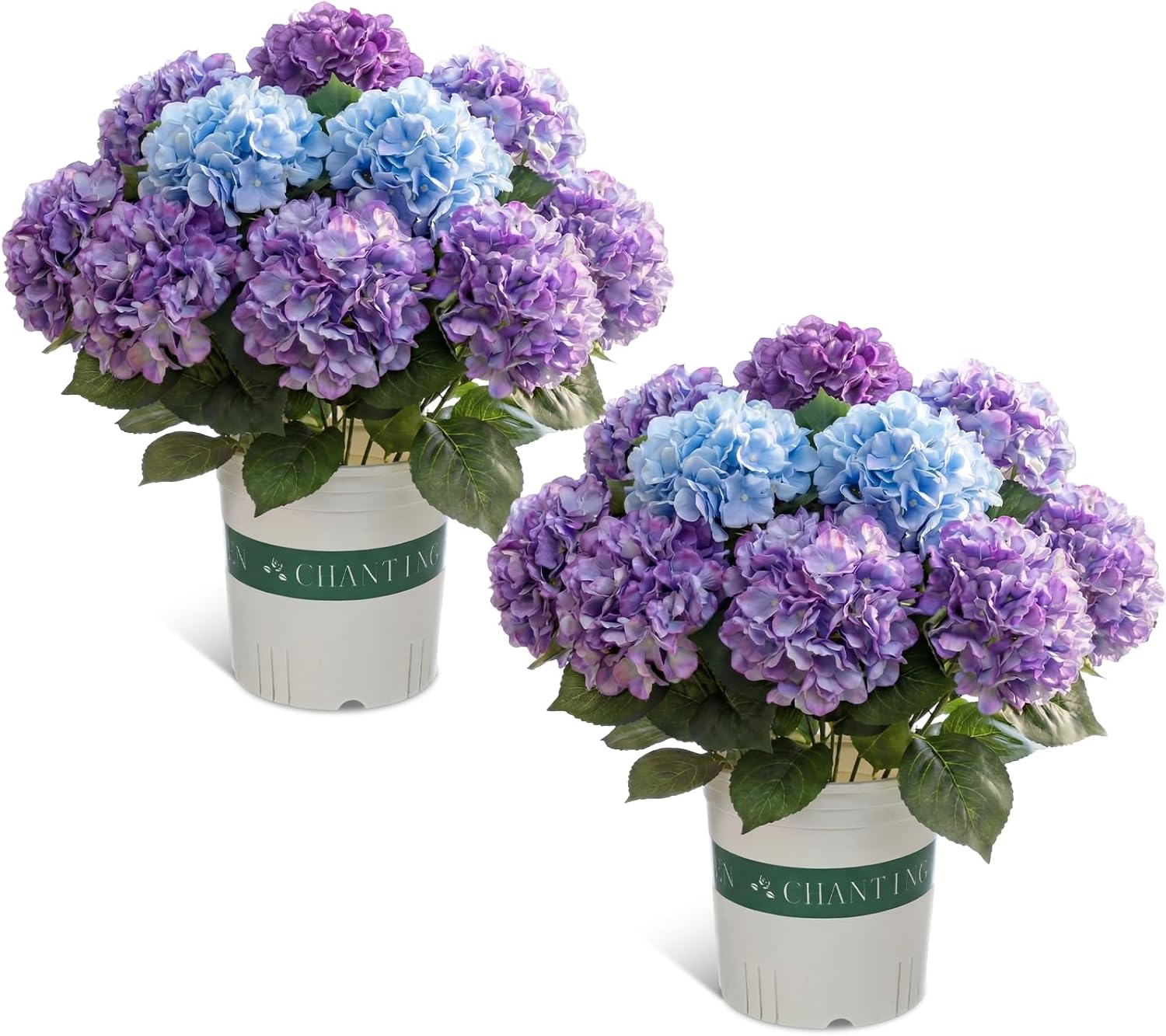 2 Pack Artificial Hydrangea Flowers in Pot, 20 Inch Faux Silk Hydrangea Arrangement, Gradient Purple Potted Fake Flowers for Table Centerpiece, Home, Wedding, Entryway Decor(Gradient Purple)