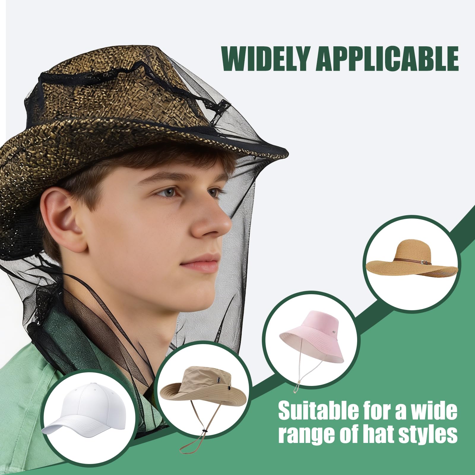 Cappello Zanzariera Zanzariera Testa in Rete per la testa Testa di zanzara premium per insetti per campeggio, escursionismo, pesca, giardinaggio, safari（40 * 46cm）