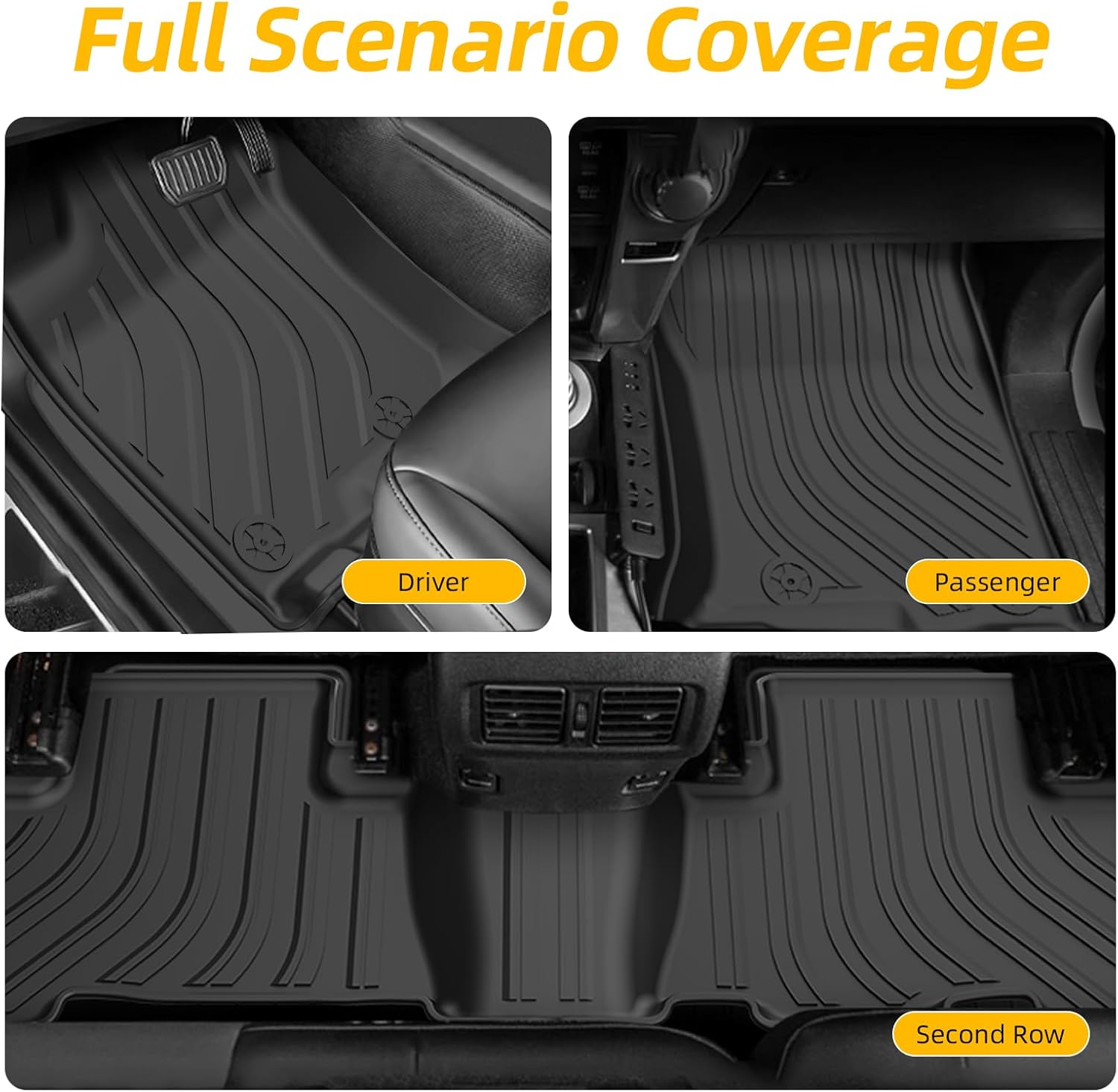 Car Floor Mats & Cargo Mats Replacement for Toyota 4Runner 5-Seats 2013-2025, TPE All Weather Floor Mats, Custom Fit Car Mats Full Sets, Front & 2nd Row & Cargo Liners with Rear Backrest Mat